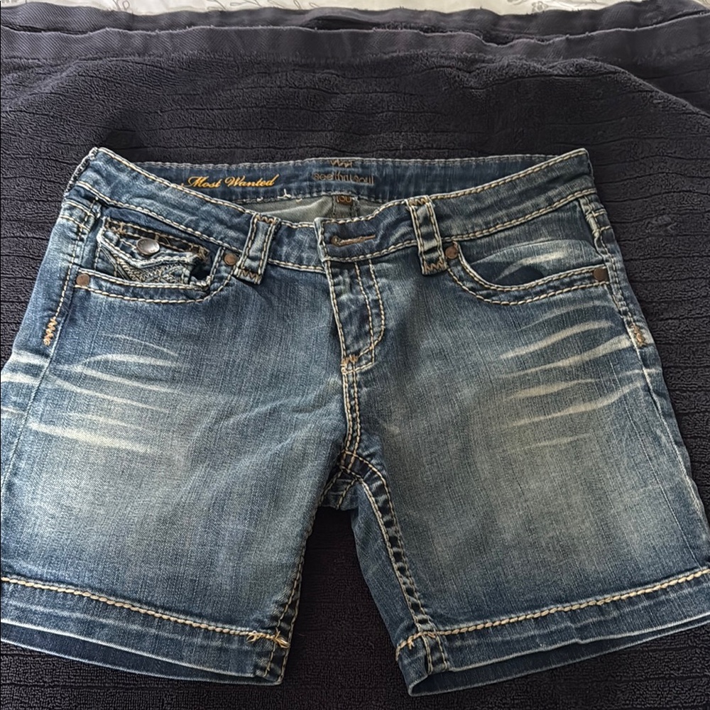 See Thru Soul Blue Distressed Jean Shorts